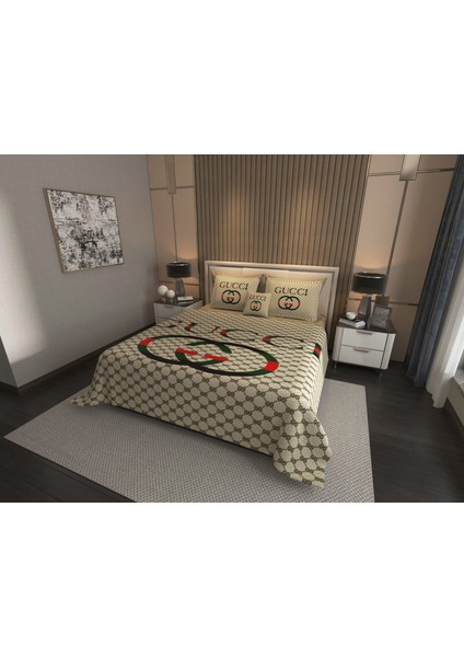 Pamuklu Jakar Dokuma Kapitone Dikişli Pike Takımı Çift Kişilik 3D Dijital Baskılı 7 Parça – Lüks Duvet Cover Set Mode