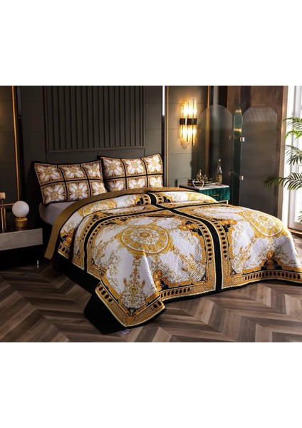 Çift Kişilik Pike Takımı Pamuklu KumaşJakar Dokuma Kapitone Dikişli 3D Dijital Baskılı 7 Parça-Lüks Duvet Cover Set Model