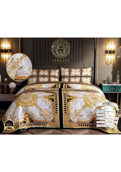 Çift Kişilik Pike Takımı Pamuklu KumaşJakar Dokuma Kapitone Dikişli 3D Dijital Baskılı 7 Parça-Lüks Duvet Cover Set Model fiyatları