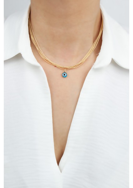 Beş Sıralı Nazar Boncuklu Topçuk Kolye