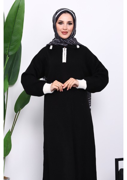 Siyah Gömlek Yaka Fermuarlı Triko Elbise modelleri