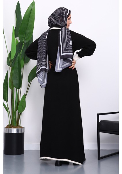 Siyah Gömlek Yaka Fermuarlı Triko Elbise fırsatları