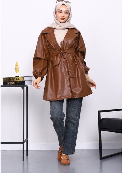 Taba Balon Kol Kuşaklı Deri Ceket fiyatları