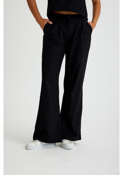 Keten Günlük Rahat Kolsuz Alt Üst Kadın Takım