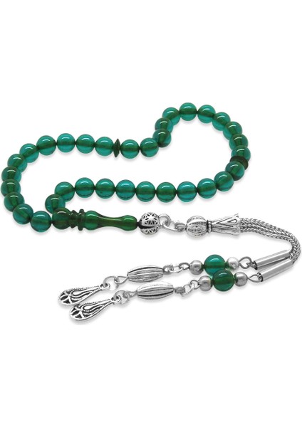 Kararmaz Metal Püsküllü Küre Kesim Bilek Boy Turkuaz Ateş Kehribar Tesbih