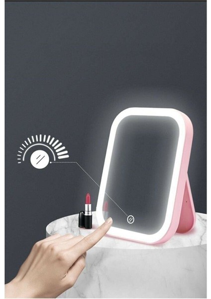 Beyaz Şarjlı LED Dokunmatik Ayaklı Masa Makyaj Aynası