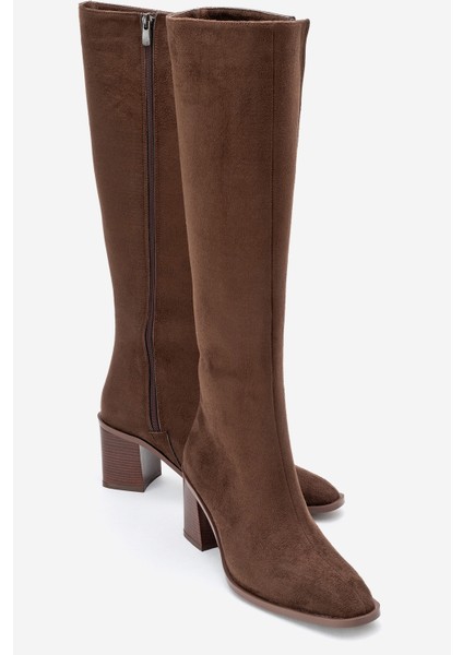 Venıa Kahverengi Süet Kadın Kalın Topuklu Çizme