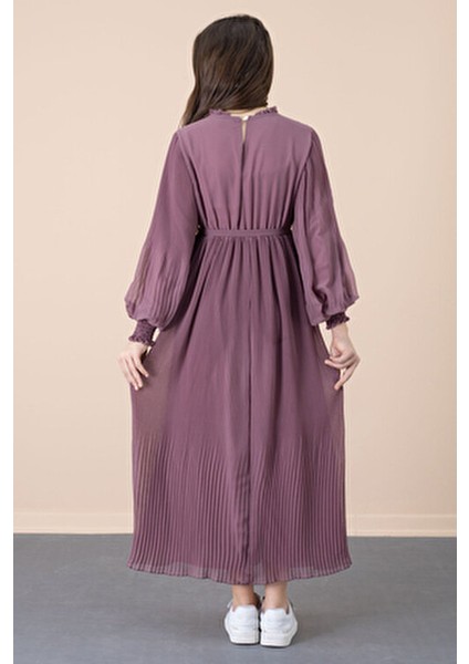 Kız Çocuk Elbise Fırfırlı Yaka ve Kuşak Detayı ile Özel Günler İçin