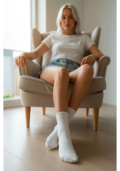 Kadın Lastiksiz Roll Top Rahat Soket Çorap 6'lı Paket 578 Beyaz modelleri