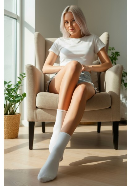 Kadın Lastiksiz Roll Top Rahat Soket Çorap 6'lı Paket 578 Beyaz fırsatları