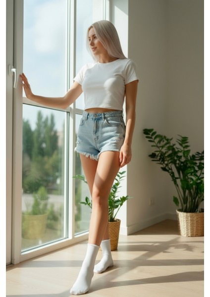 Kadın Lastiksiz Roll Top Rahat Soket Çorap 6'lı Paket 578 Beyaz indirimleri