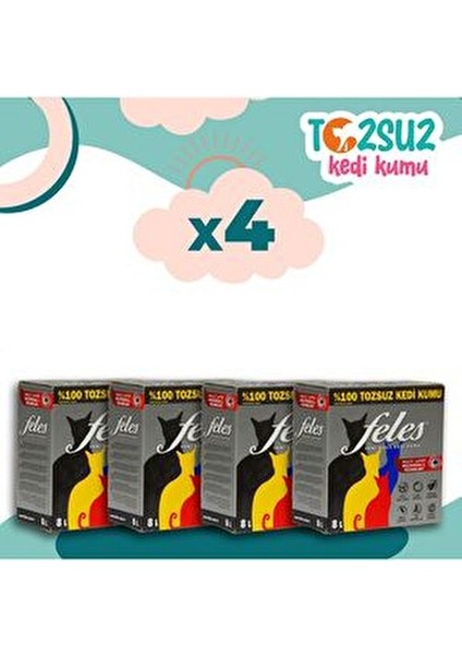 Tozsuz Kedi Kumu 4 Adet Kutu (Tamamen Doğal , Aktif Karbonlu)