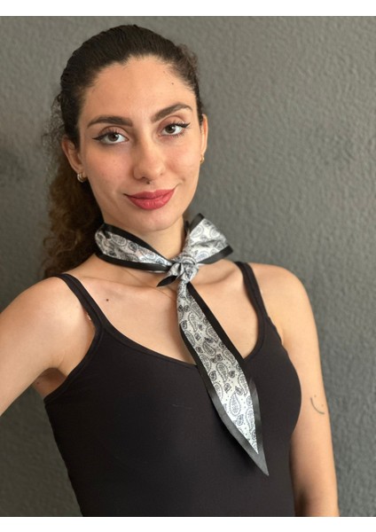 100X6 cm Saten Desenli Fular Çanta Giyim Aksesuarı Boyun Bağı