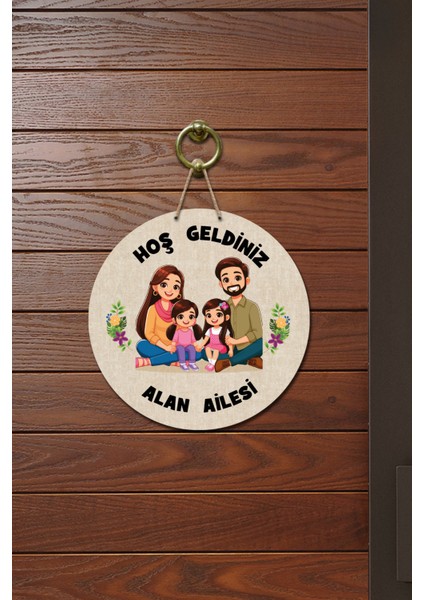 Kapı Süsü Alan Ailesi Hoş Geldiniz Ahşap Baskı Kişiye Özel Tasarım
