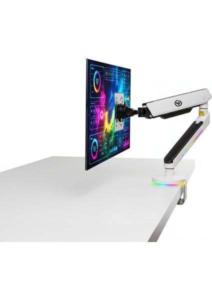 STD54012HLW Elysium 27"-45" Profesyonel Gaming Rgb Amortisörlü Vesa Tek Kol Monitör Tutucu
