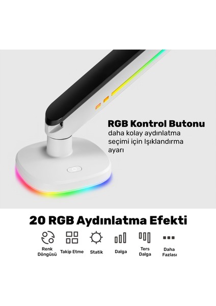 STD54012HLW Elysium 27"-45" Profesyonel Gaming Rgb Amortisörlü Vesa Tek Kol Monitör Tutucu modelleri