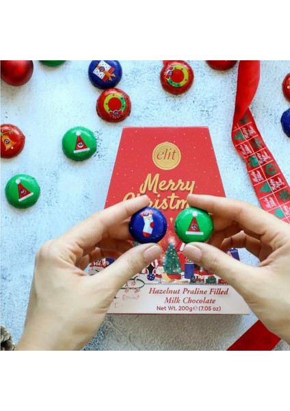 Merry Christmas Pralin Dolgulu Sütlü Çikolata Karton Kutu 200G Glutensiz modelleri