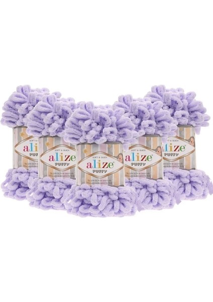 5 Adet Puffy El Örgü Ipi Atkı Battaniye Bere Panduf Parmak Örgü Ipliği 146-AÇIK Lavanta