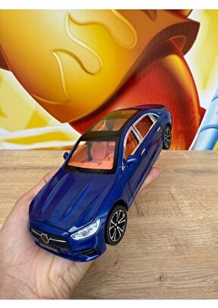 Mercedes C200 Model Araç Mercedes Metal Araba 23 cm Mavi Sesli Işıklı Kapılar Bagaj Kaput Açılır