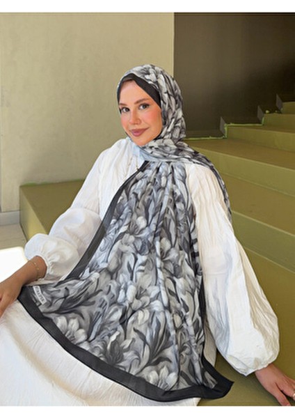 Fransız Ipeği Desenli Dökümlü Şal Siyah Beyaz modelleri