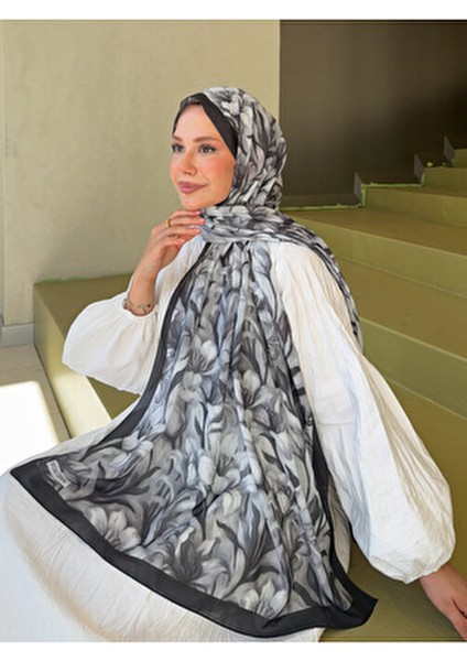 Fransız Ipeği Desenli Dökümlü Şal Siyah Beyaz fırsatları