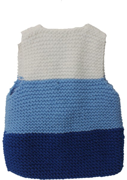 3 Renkli El Örgüsü Bebek Yeleği Beyaz Mavi Lacivert modelleri