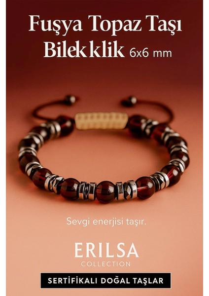 Sertifikalı Fuşya Topaz Taşı Bileklik 8x8 mm – Sevgi, Tutku ve Koruma Taşı