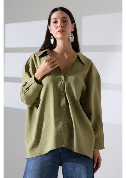 Tek Cep Modal Oversize Kadın Gömlek