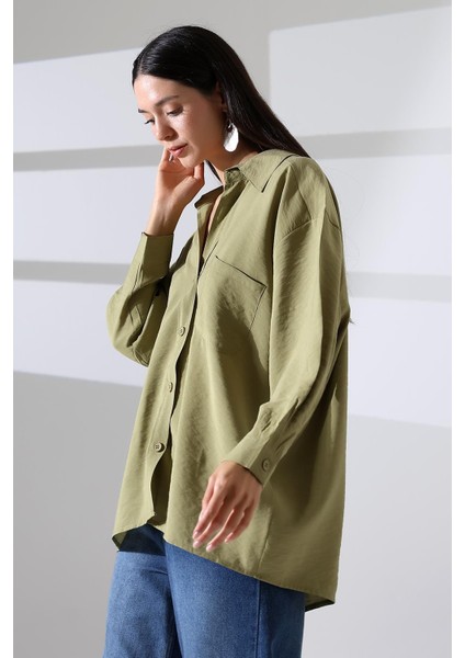 Tek Cep Modal Oversize Kadın Gömlek