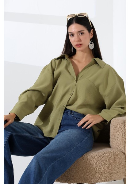 Tek Cep Modal Oversize Kadın Gömlek