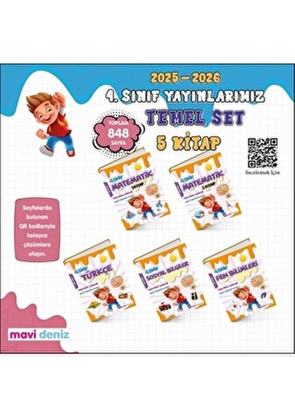 Mavi Deniz 2026 4. Sınıf Matematik + Türkçe + Fen + Sosyal Temel Seti 5 Kitap