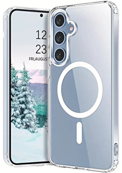 Samsung Galaxy S24 PLUS/S25 Plus Şeffaf Magsafe Kılıf Darbe Emici Silikon, Kamera Korumalı, Manyetik