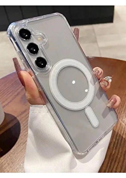 Samsung Galaxy S24 PLUS/S25 Plus Şeffaf Magsafe Kılıf Darbe Emici Silikon, Kamera Korumalı, Manyetik modelleri