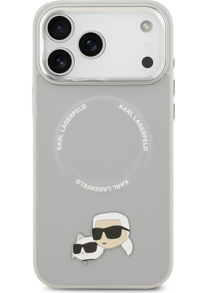 iPhone 17 Pro Kılıf Karl Lagerfeld Lisanslı M-Safeli Metal Kamera ve Buton K&c Pu Deri Kapak Gri modelleri