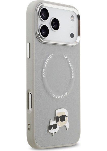 iPhone 17 Pro Kılıf Karl Lagerfeld Lisanslı M-Safeli Metal Kamera ve Buton K&c Pu Deri Kapak Gri fırsatları
