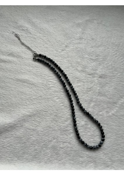 Minimal Kar Obsidyen Taşı Çelik Aparatlı Kolye El Yapımı modelleri