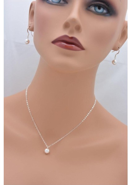 Loria Gümüş Lak Kaplama Inci Kolye Küpe Takı Seti fiyatları