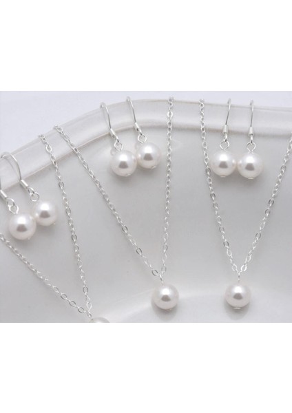 Loria Gümüş Lak Kaplama Inci Kolye Küpe Takı Seti modelleri