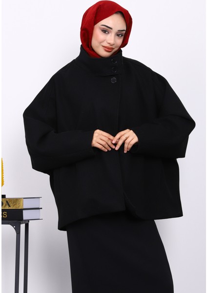 Siyah Cepli Oversize Kaşe Kaban modelleri