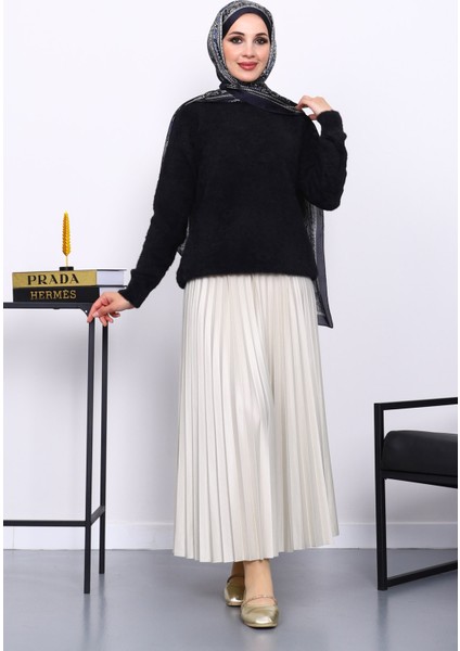 Siyah Bisiklet Yaka Angora Yumoş Triko Kazak fiyatları