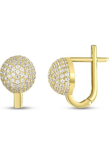 Taşlı Altın Tasarım Küpe - 14K