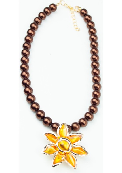 Çiçek Figürlü Kahverengi Cam Inci Kolye modelleri