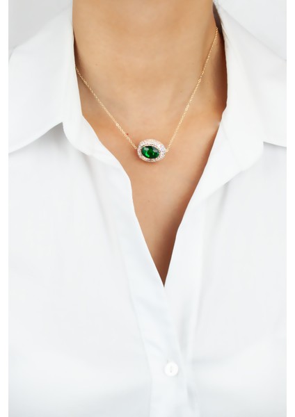 Ince Zincir Kristal Taşlı Uçlu Kolye