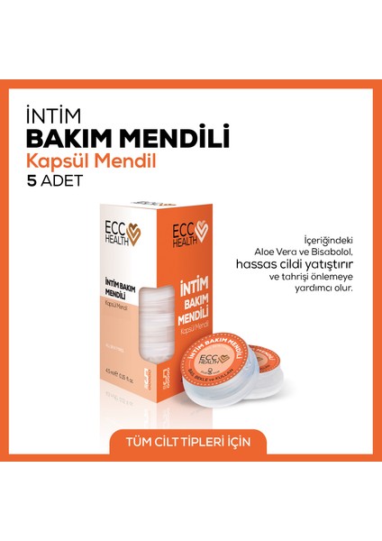 Intim Bakım Mendili 5’li | Genital Bölge Temizleme ve Ferahlık Mendili | Ph Dengeli, Aloe Vera & Bisabolol Içerikli