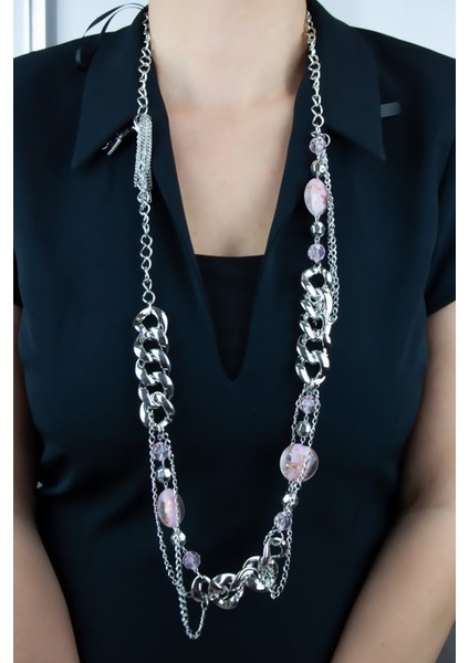 Ince Kalın Zincir Kombinasyonlu Uzun Kadın Kolye fiyatları