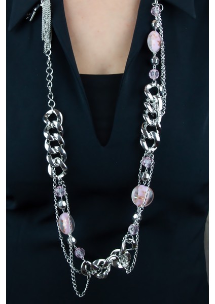 Ince Kalın Zincir Kombinasyonlu Uzun Kadın Kolye modelleri