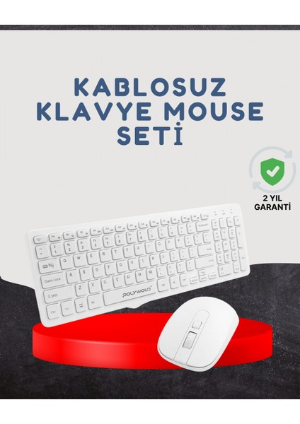 Kablosuz Klavye Mouse Seti Beyaz Q Klavye Tüm Cihazlara Uyumlu