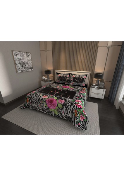 Pamuklu Jakar Dokuma Kapitone Dikişli Pike Takımı Çift Kişilik 3D Dijital Baskılı 7 Parça – Lüks Duvet Cover Set Mode