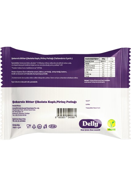 Şekersiz / Çikolata Kaplı / Pirinç Patlağı 6 Adet x 37 G modelleri