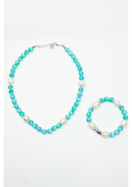 Gerçek Inci ve Aqua Marin Doğaltaş Kolye Bileklik Set fiyatları